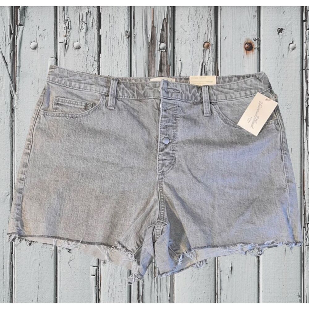 Plus Size NWT Universal Thread Vintage Button Fly Gray Denim Shorts Size 16 #21